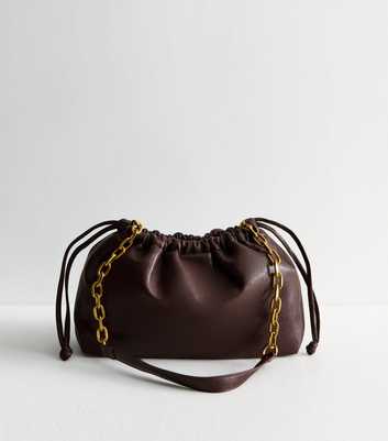 Dark Burgundy Faux Leather Drawstring Chain Strap Crossbody Bag