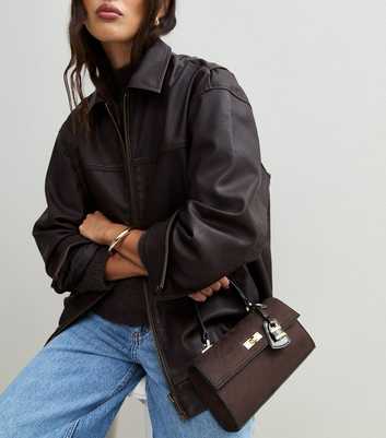 Dark Brown Faux Suede Twist Lock Crossbody Bag