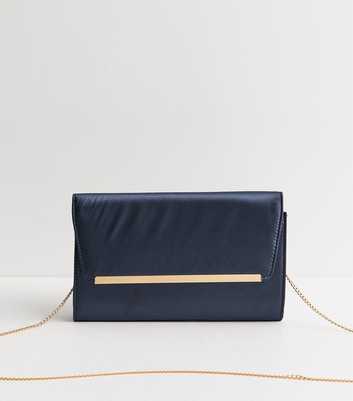 Navy Satin Rectangular Bar Clutch