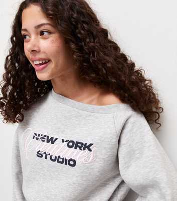 Girls Grey Studio Embroidered Off Shoulder Sweatshirt
