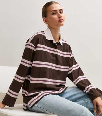 Brown Cotton Striped Rugby Shirt