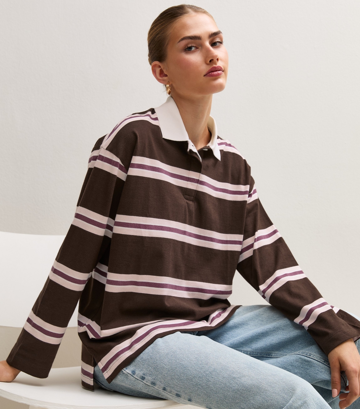 Women's Brown Cotton Striped Rugby Shirt New Look
