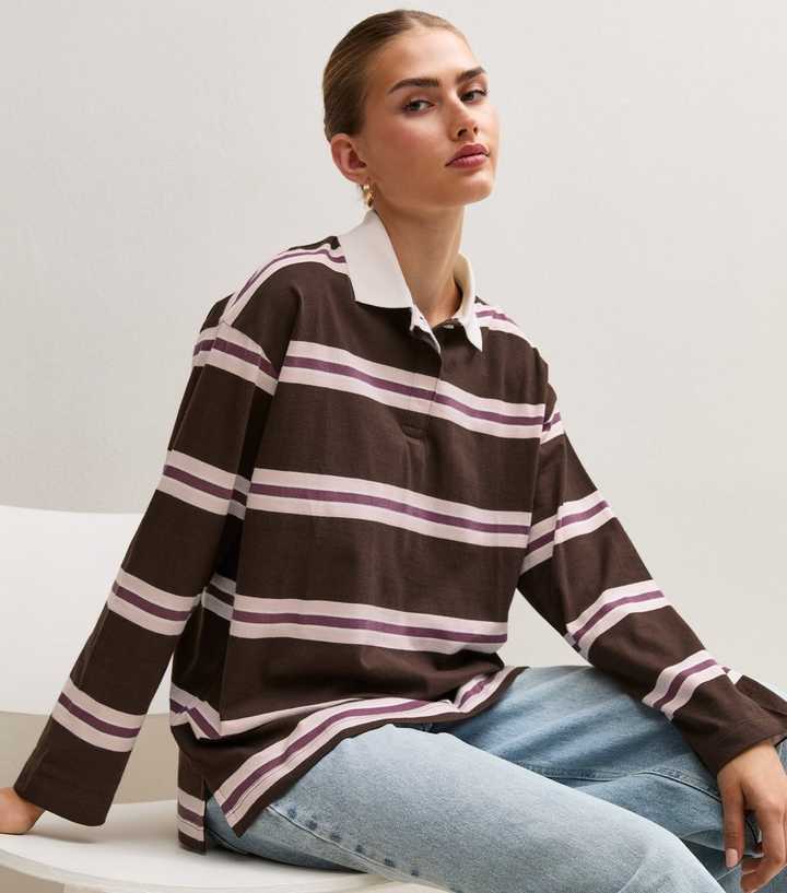 Brown Cotton Striped Rugby Shirt