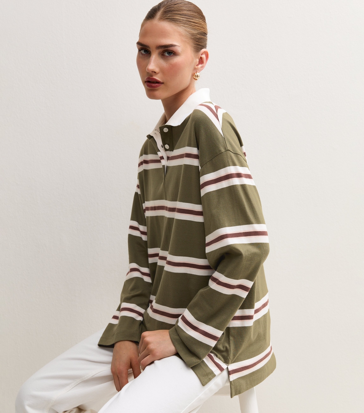 Women's Green Cotton Striped Rugby Shirt New Look