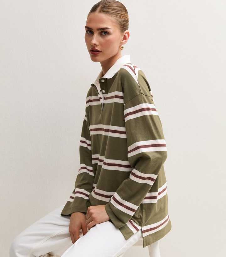 Green Cotton Striped Rugby Shirt