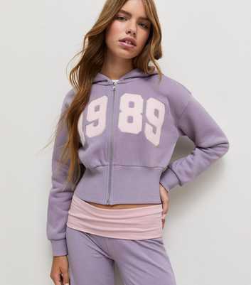 Girls Light Purple Applique Number Cinched Waist Hoodie