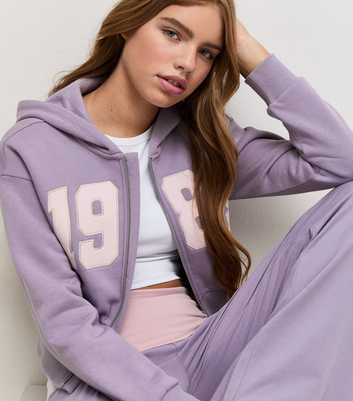 Girls Light Purple Applique Number Cinched Waist Hoodie