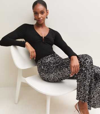 Black Jersey V-Neck Notched Bodysuit