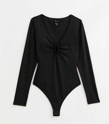 Black Jersey V-Neck Notched Bodysuit