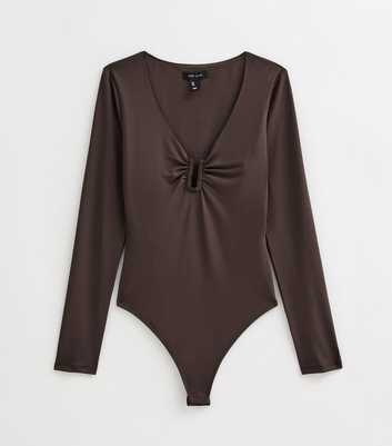 Dark Brown Jersey V-Neck Notched Bodysuit