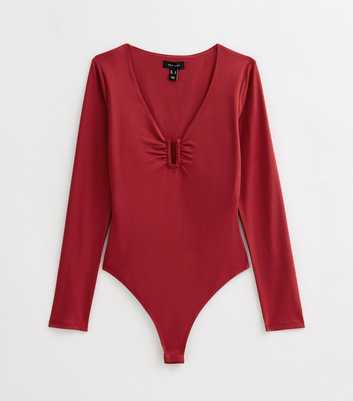 Bright Red Jersey V-Neck Notched Bodysuit