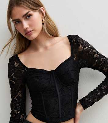 Black Lace Long Sleeve Corset Top