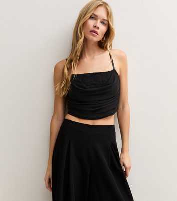 Black Lace Draped Corset Cropped Cami Vest