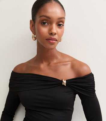 Black Slinky Jersey Bardot Long Sleeve Top