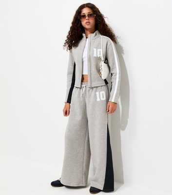 Girls Grey Cotton Rich Colour Block Super Wide Leg Joggers