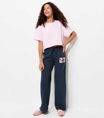 Navy Cotton Rich Logo Patch Straight Leg Joggers