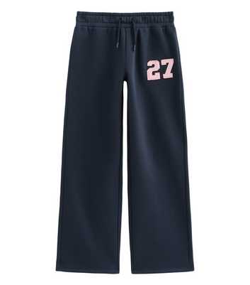 Navy Cotton Rich Logo Patch Straight Leg Joggers