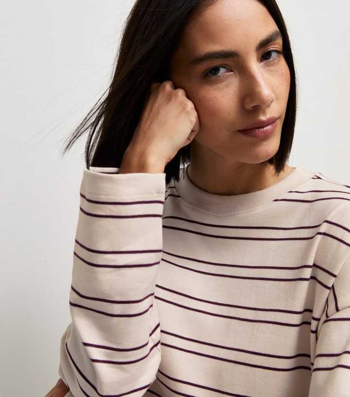 Premium Cream Cotton Striped Long Sleeve Skater Top