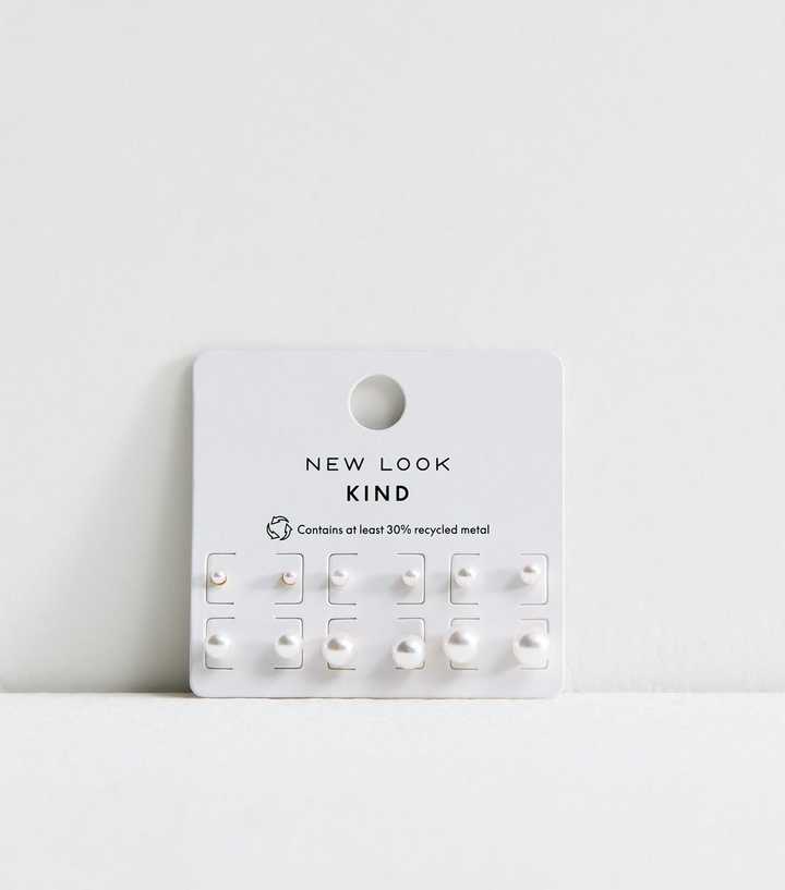 Pack of 6 White Faux Pearl Stud Earrings