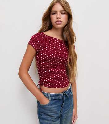 Girls Red Spot Print Side Tie Side Top