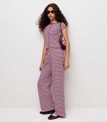 Girls Red Cotton Rich Striped Trousers