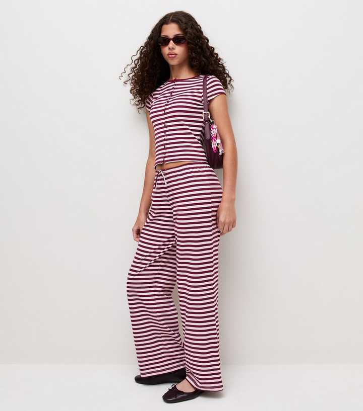 Girls Red Cotton Rich Striped Trousers