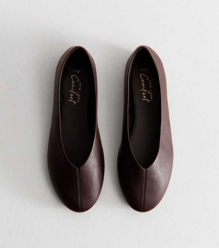 Dark Brown Faux Leather High Vamp Ballet Flats