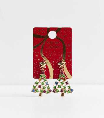 Multicolour Christmas Tree Diamante Embellished Drop Earrings