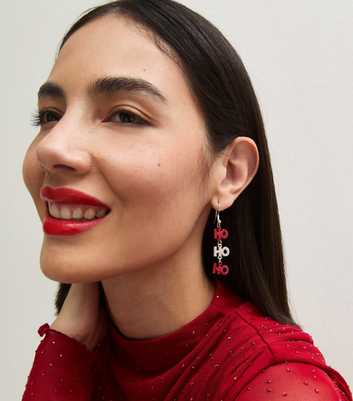 Red Christmas Ho Ho Ho Embellished Drop Earrings