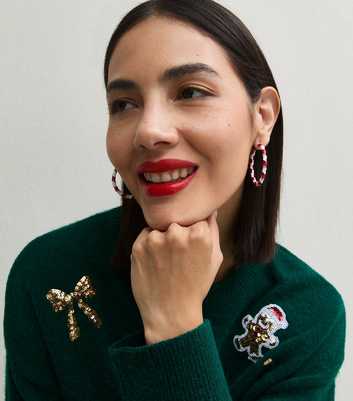 Pink Christmas Candy Cane Hoop Earrings