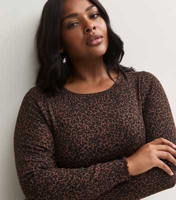 Curves Brown Cotton Rich Animal Print Long Sleeve Top