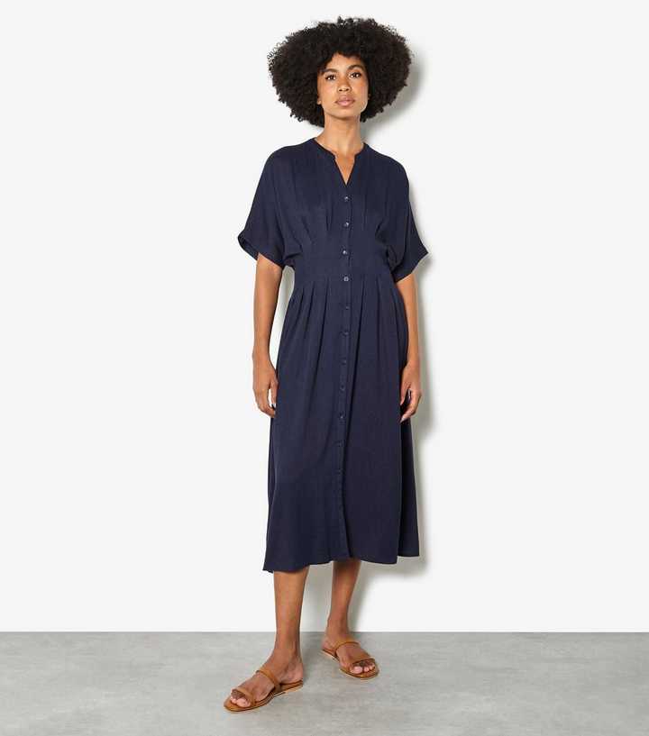 Apricot Navy Pleated Shirt Dress