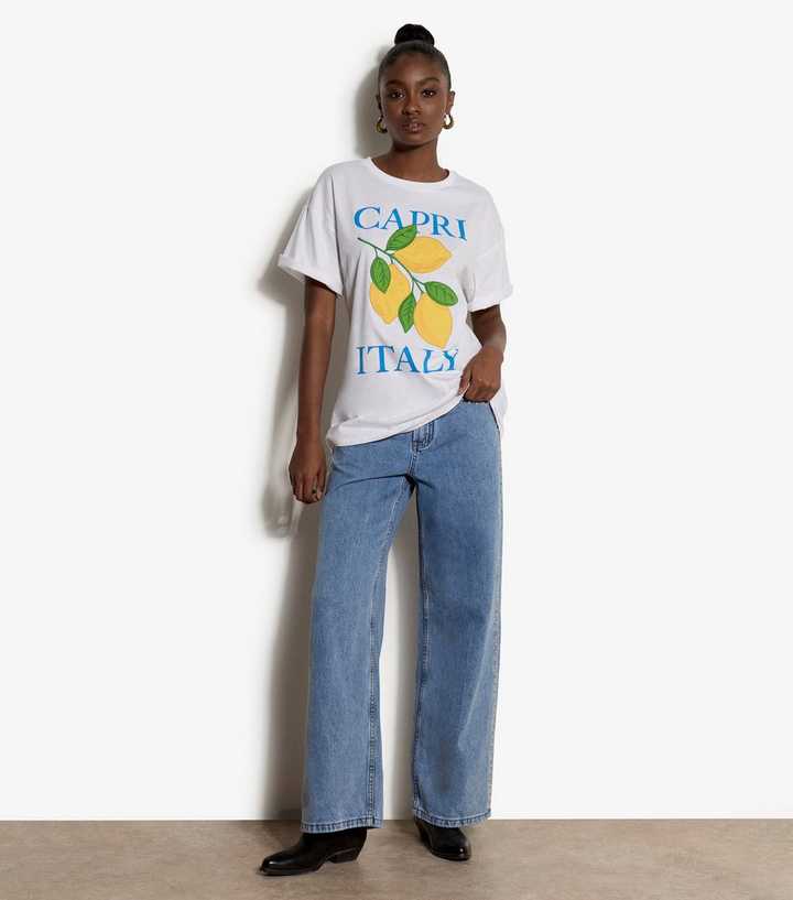 Apricot White Capri Italy Lemon Embroidered T-Shirt
