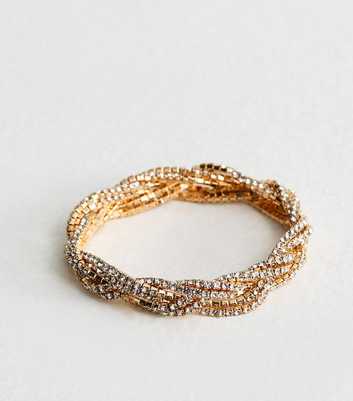 Gold Tone Plaited Diamanté Bracelet