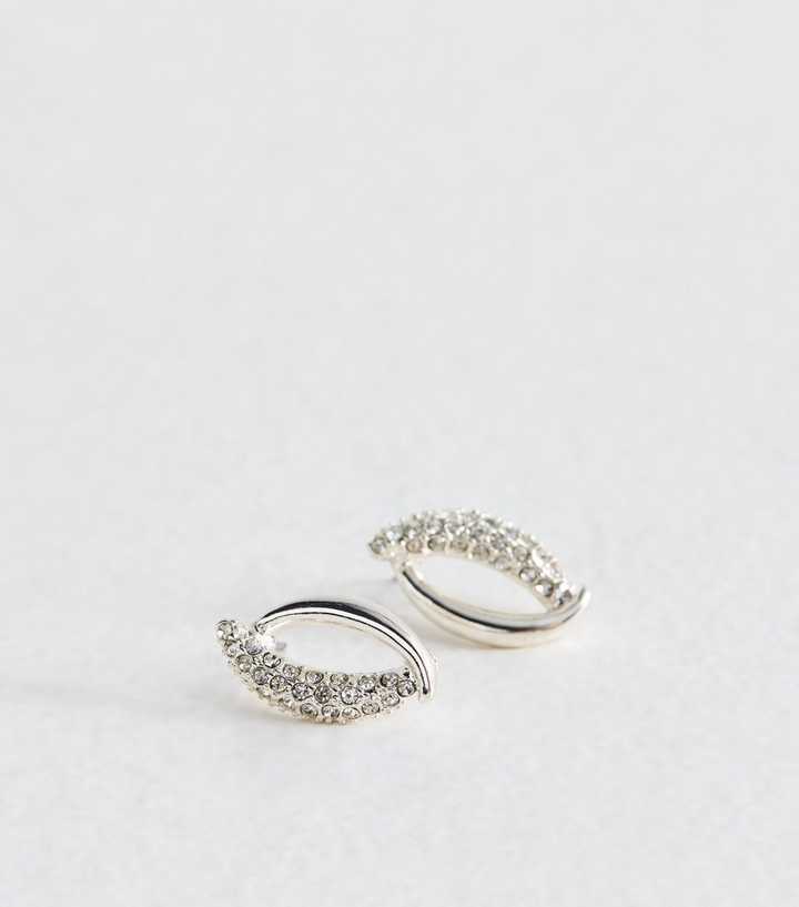 Silver Tone Diamant?� Open Oval Stud Earrings