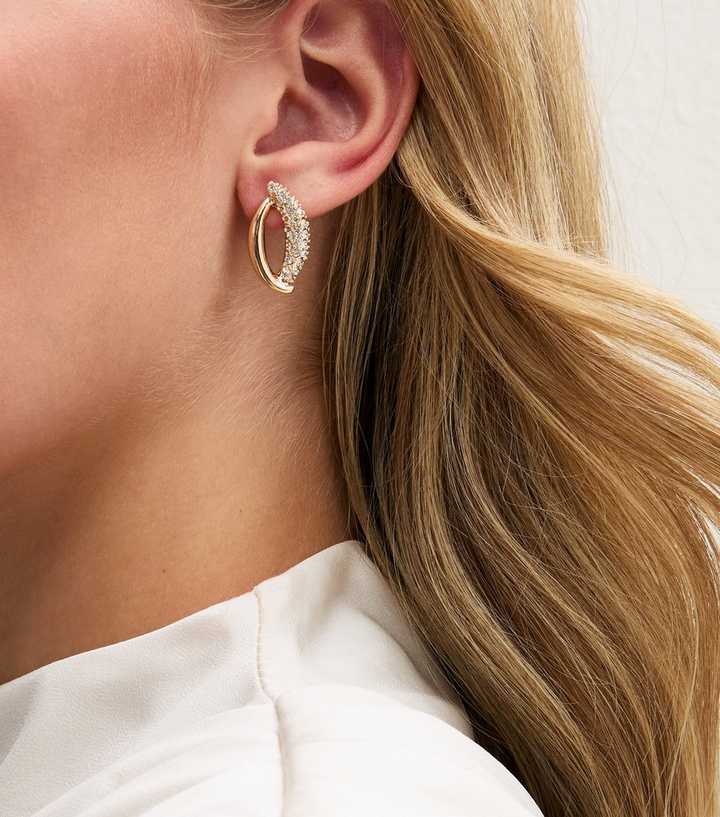 Gold Tone Diamante Open Oval Stud Earrings