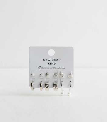 Pack of 6 Silver Tone Hoop and Diamante Stud Earrings
