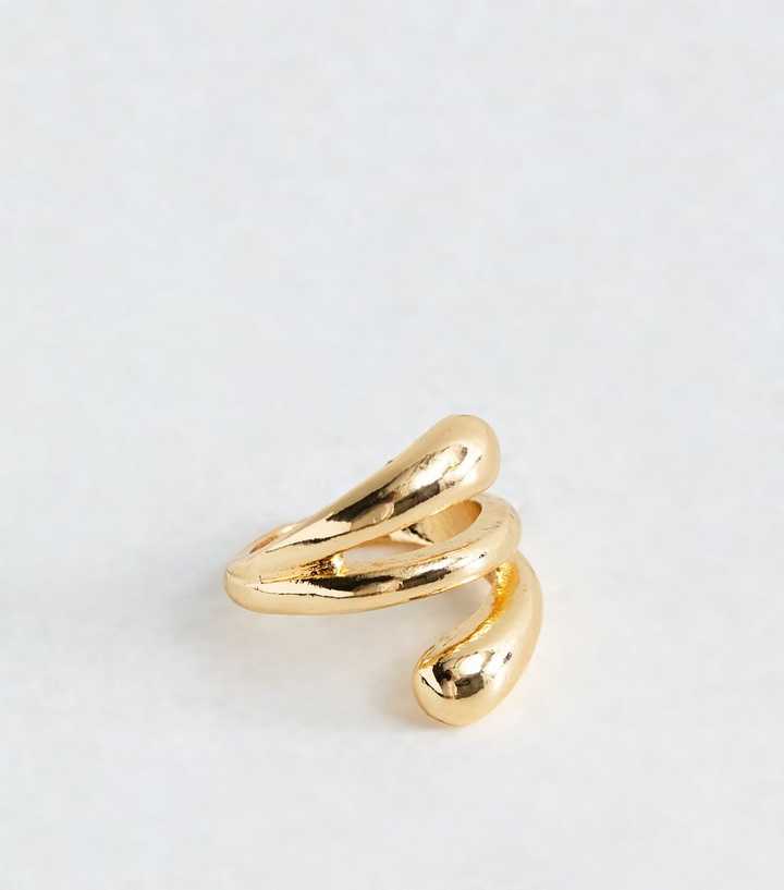 Gold Tone Sleek Teardrop Wrap Ring