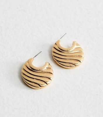 Gold Tone Ridged Flat Hoop Earrings