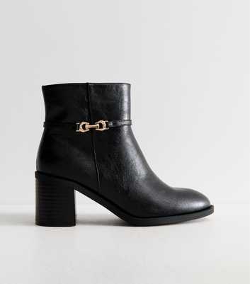 Wide Fit Black Faux Leather Buckle Ankle Boots