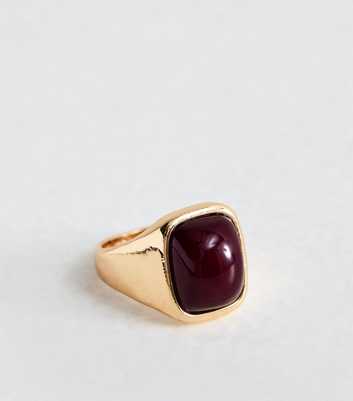 Burgundy Gold Tone Chunky Square Ring