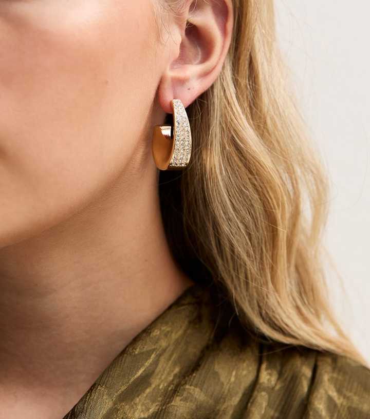 Gold Tone Diamante Chunky Hoop Earrings