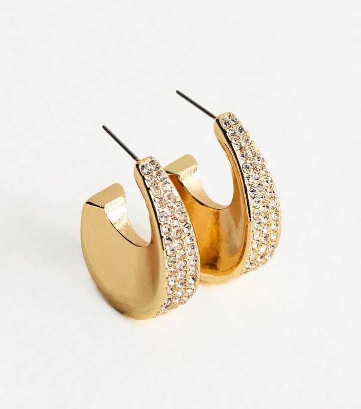 Gold Tone Diamant?� Chunky Hoop Earrings