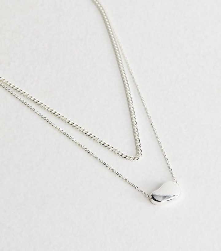 Silver Tone 2 Layer Chain Dome Pendant Necklace