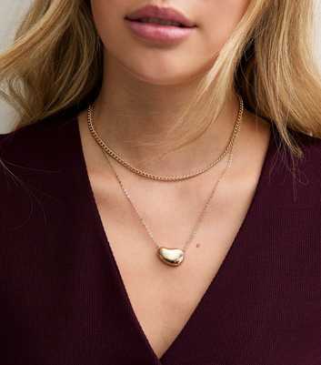 Gold Tone 2 Layer Chain Dome Pendant Necklace