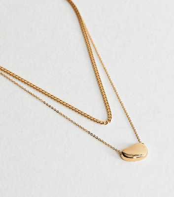 Gold Tone 2 Layer Chain Dome Pendant Necklace