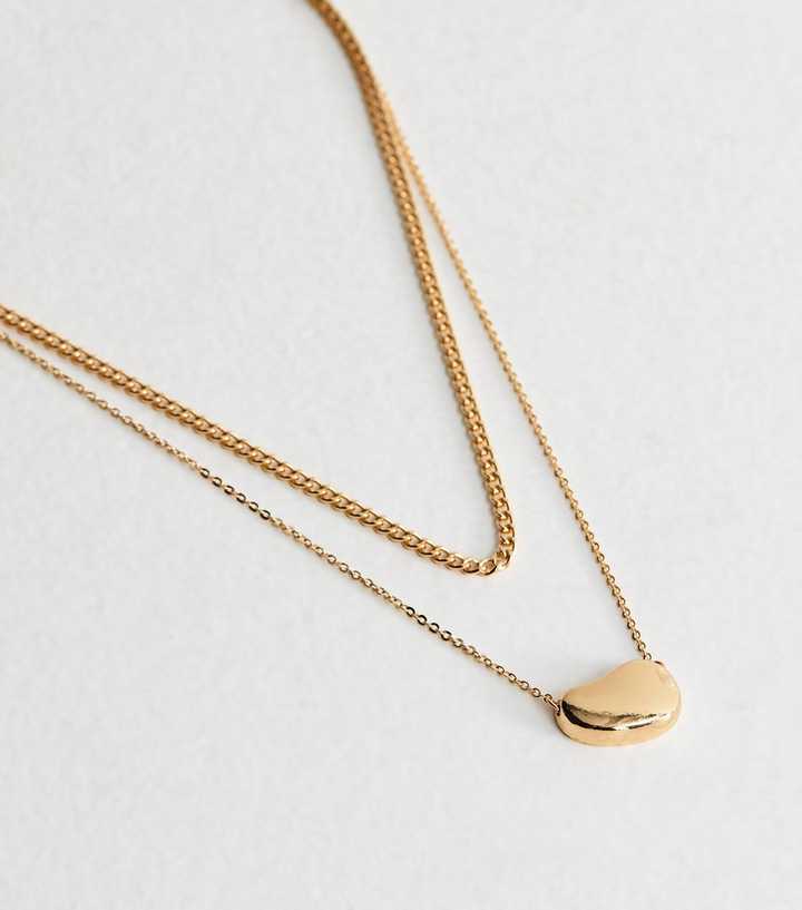 Gold Tone 2 Layer Chain Dome Pendant Necklace