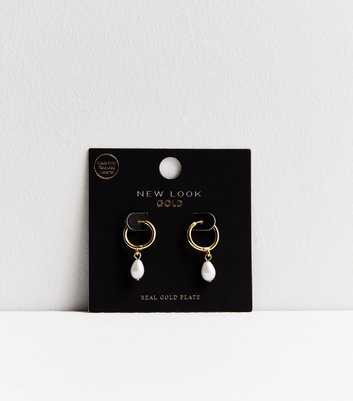 18ct Gold Plated Faux Pearl Drop Hoop Earrings