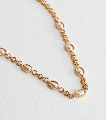 Gold Tone Faux Pearl Chain Necklace
