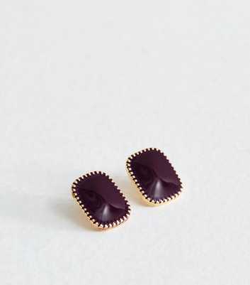 Dark Burgundy Enamel Rectangle Stud Earrings